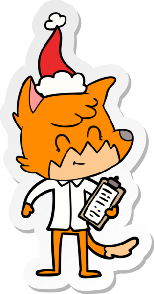 Bir insan tarafından çizilmiş Noel Baba şapkası giyen arkadaş canlısı bir tilki müdürünün el yazısı.