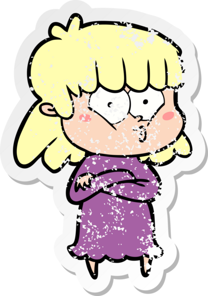 Bir insan tarafından çizilmiş ıslık çalan bir kızın sıkıntılı çıkartması.