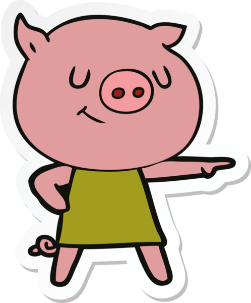 Bir insan tarafından çizilmiş mutlu çizgi film domuzu çıkartması.