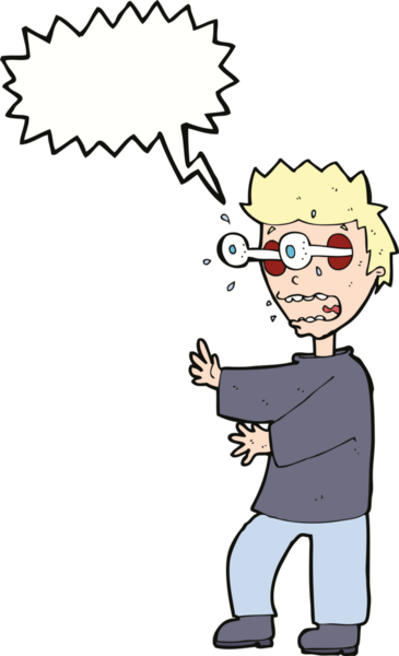 Bir insan tarafından çizilmiş konuşma balonu olan korkmuş çocuk çizgi filmi.