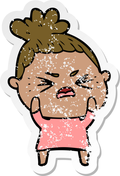 Bir insan tarafından çizilmiş kızgın bir karikatür çıkartması.