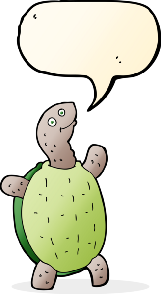 Bir insan tarafından çizilmiş konuşma balonlu mutlu kaplumbağa.