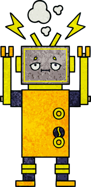 Bir insan tarafından çizilmiş arızalı bir robotun retro grunge desen karikatürü