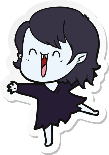 Bir insan tarafından çizilmiş şirin, mutlu bir vampir kızın çıkartması.