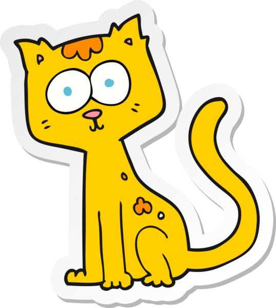 Bir insan tarafından çizilmiş çizgi film kedisinin çıkartması.