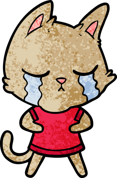 Bir insan tarafından çizilmiş ağlayan çizgi film kedisi.