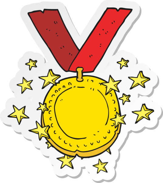 Bir insan tarafından çizilmiş parlak altın madalyanın çıkartması.