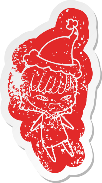 Bir insan tarafından çizilmiş Noel Baba şapkası giyen bir kadının garip bir karikatürü.