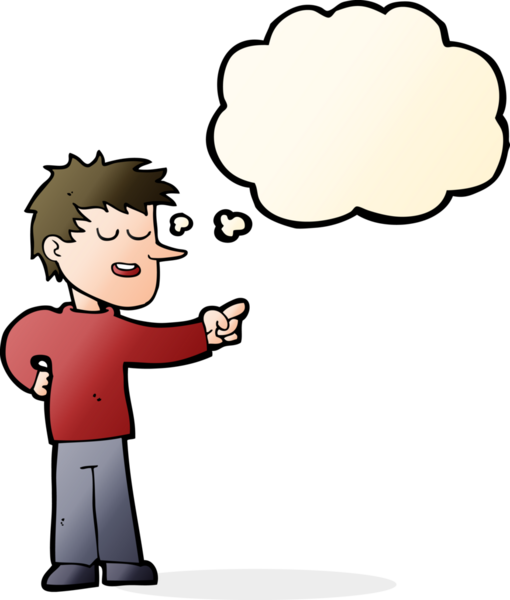 Bir insan tarafından çizilen düşünce baloncuğuyla işaret eden çizgi film adamı.