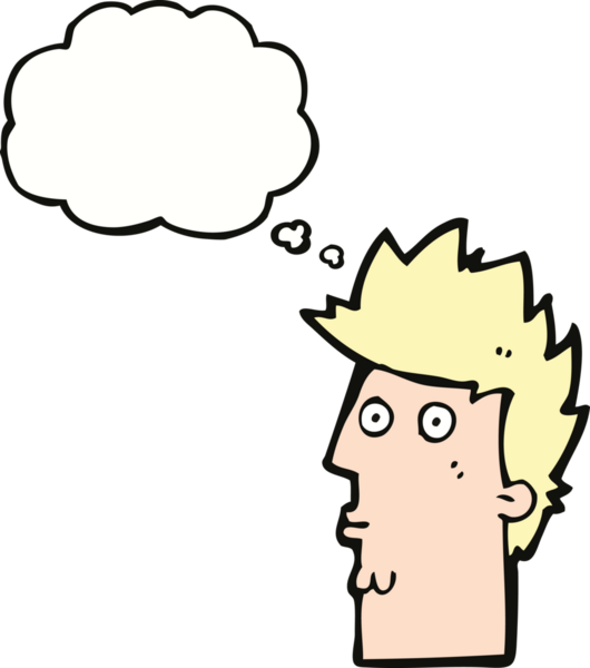 Bir insan tarafından çizilmiş düşünce baloncuğu ile karikatür şaşırmış yüzü