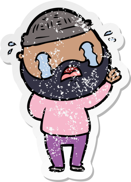 Bir insan tarafından çizilmiş ağlayan sakallı bir adamın sıkıntılı çıkartması.