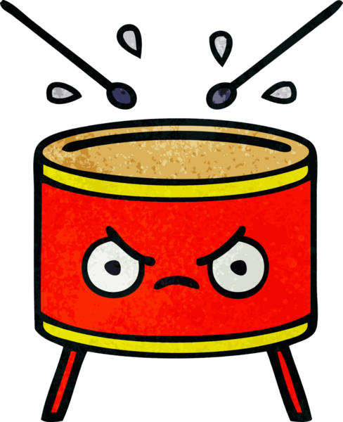 Bir insan tarafından çizilmiş eski grunge desenli davul karikatürü.