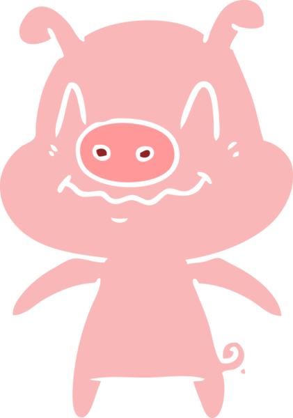 Bir insan tarafından çizilmiş düz renkli çizgi film domuzu.