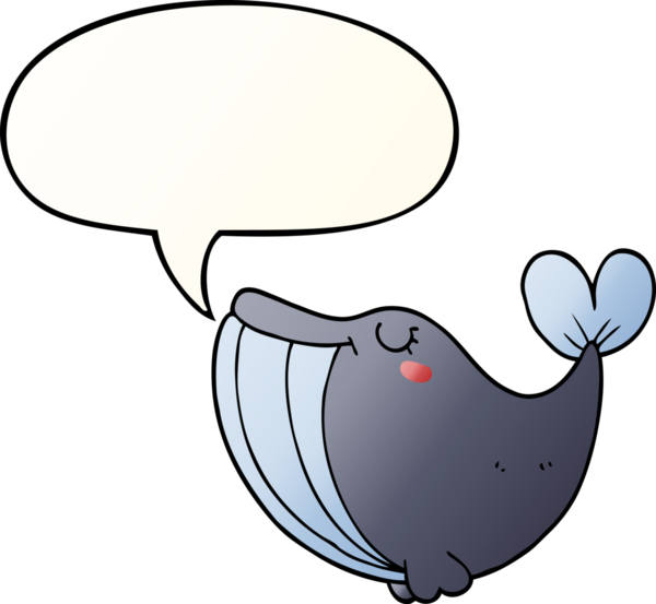 Bir insan tarafından çizilmiş, konuşma baloncuklu çizgi film balinası.