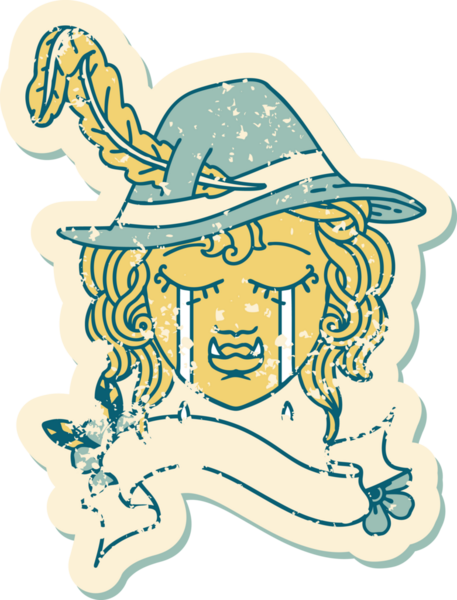 Retro Dövme Tarzı Ağlayan Yarı Ork Karakter Yüzü Bir İnsan Tarafından Çizildi