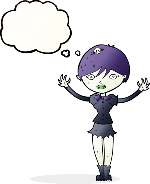 Bir insan tarafından çizilmiş düşünce balonlu vampir kız.