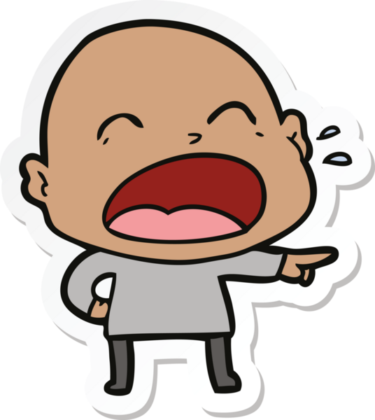 Bir insan tarafından çizilmiş kel adam diye bağıran bir çizgi film çıkartması.