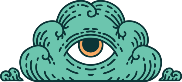 Bir insan tarafından çizilmiş her şeyi gören bir göz bulutunun ikonik dövme şekli.