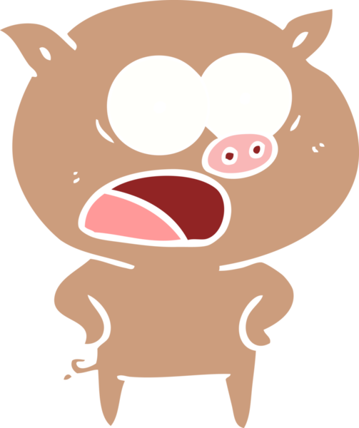 Bir insan tarafından çizilmiş düz renkli çizgi film domuzu.