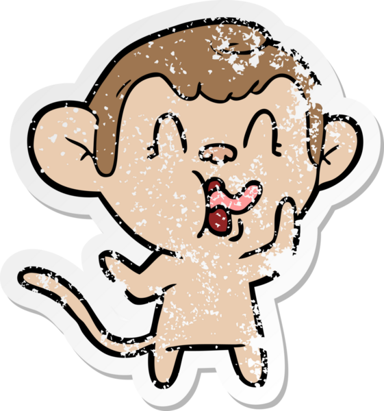 Bir insan tarafından çizilmiş çılgın bir çizgi maymunun sıkıntılı çıkartması.