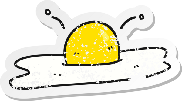 İnsan tarafından çizilmiş bir yumurta karikatürünün sıkıntılı retro yapıştırması.