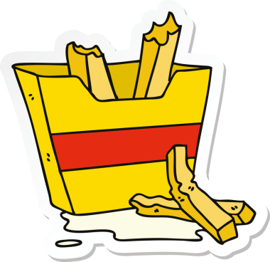 Bir insan tarafından çizilmiş garip bir el çıkartması. Patates kızartması.