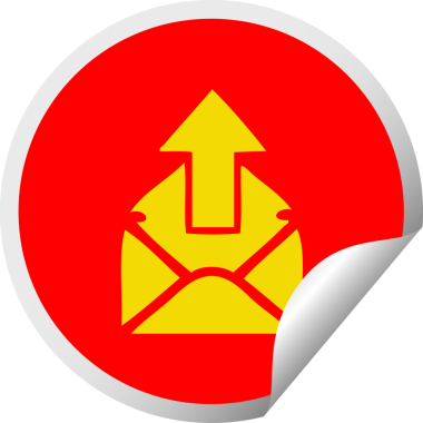 Bir insan tarafından çizilmiş e-posta işaretinin dairesel kabuk soyma etiketi