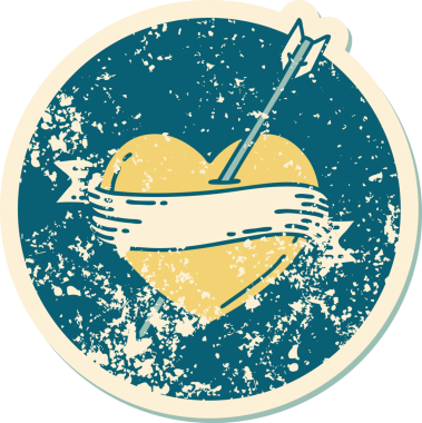 Bir insan tarafından çizilmiş ok kalp ve pankartın sembolik dövmeli görüntüsü