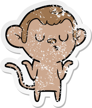 Bir insan tarafından çizilmiş karikatür maymununun sıkıntılı çıkartması