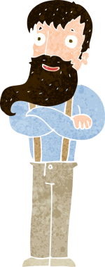 Karikatür sakallı hippi bir insan tarafından çizilmiş.