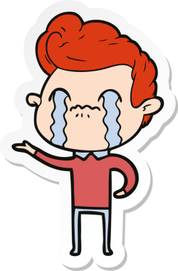 Bir insan tarafından çizilmiş, ağlayan bir çizgi film karakterinin çıkartması.