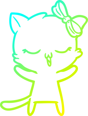 Bir insan tarafından kafasında yay olan çizgi film kedisinin soğuk gradyan çizimi