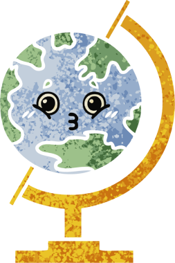 Bir insan tarafından çizilmiş bir dünyanın retro çizim stili karikatürü