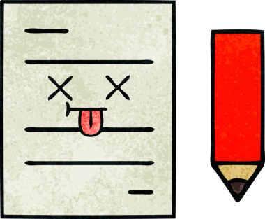 Bir insan tarafından çizilmiş bir test kağıdının retro grunge desen karikatürü