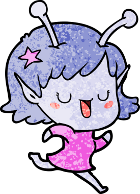 Bir insan tarafından çizilmiş mutlu uzaylı kız çizgi filmi.