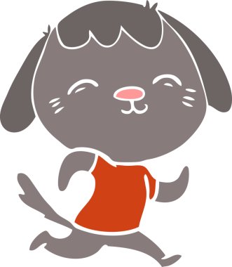 Bir insan tarafından çizilmiş mutlu düz renkli çizgi film köpeği.