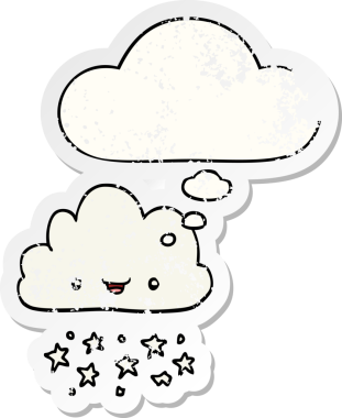 Düşünce baloncuklu karikatür fırtına bulutu bir insan tarafından çizilmiş yıpranmış bir çıkartma.