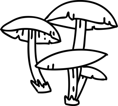 Çizgi karalama mantarları vahşi ve özgür bir insan tarafından çizilmiş.