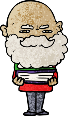 Bir insan tarafından çizilmiş sakallı bir çizgi film adamı.