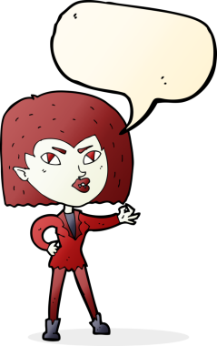 Bir insan tarafından çizilmiş konuşma balonu olan vampir kız.