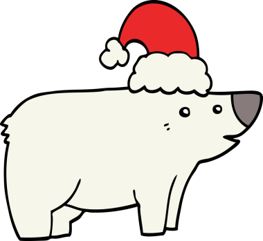 Bir insan tarafından çizilmiş Noel şapkası takan çizgi film ayısı.