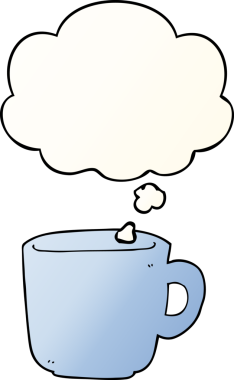Düşünce baloncuklu çizgi film kahve fincanı bir insan tarafından çizilmiş.