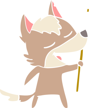 Bir insan tarafından çizilmiş düz renkli çizgi film kurt gülüşü