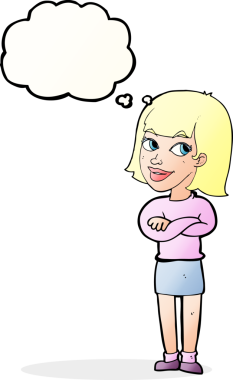 Bir insan tarafından çizilmiş düşünce baloncuğuyla bakan mutlu bir karikatür.