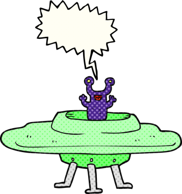 Bir insan tarafından çizilmiş serbest çizilmiş çizgi roman konuşma balonu uçan daire.