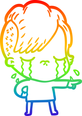 Gökkuşağı gradyan çizimi, bir insan tarafından çizilmiş ağlayan bir kızın çizimi.