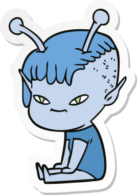 Bir insan tarafından çizilmiş şirin bir uzaylı kızın çıkartması.