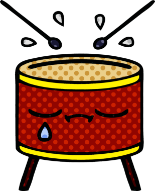 Bir insan tarafından çizilmiş ağlayan davulun karikatürü.