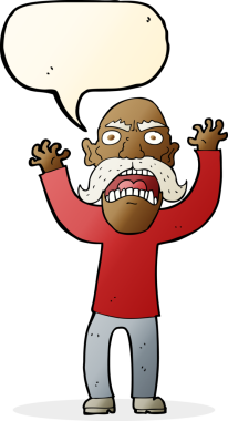 Bir insan tarafından çizilmiş konuşma balonlu kızgın yaşlı adam çizgi filmi.