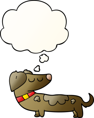 Düşünce baloncuğu olan çizgi film köpeği bir insan tarafından çizilmiş.